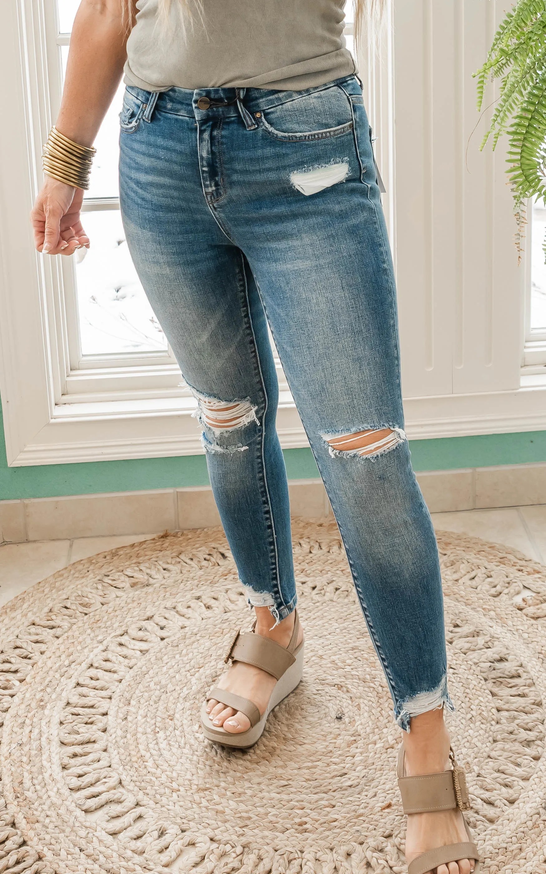 Mid Rise Crop Denim Skinny Jeans | Mica*