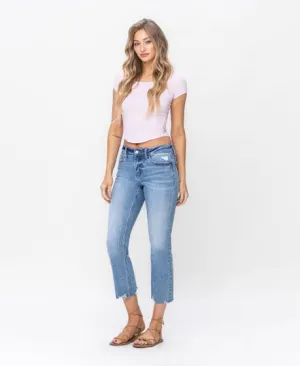 Mid Rise Regular Cropped Straight Jeans