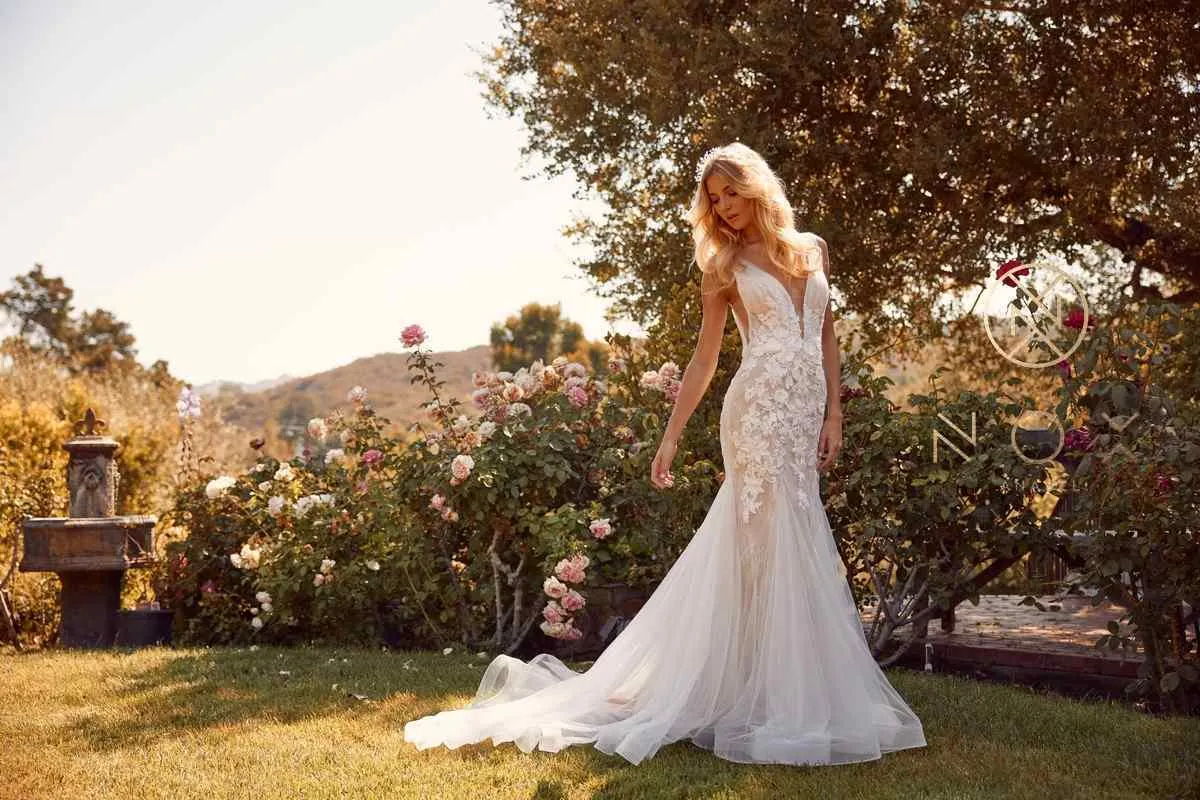 Nox Anabel JE917 3D Floral Lace Mermaid Wedding Dress Bridal Gown Boho Train