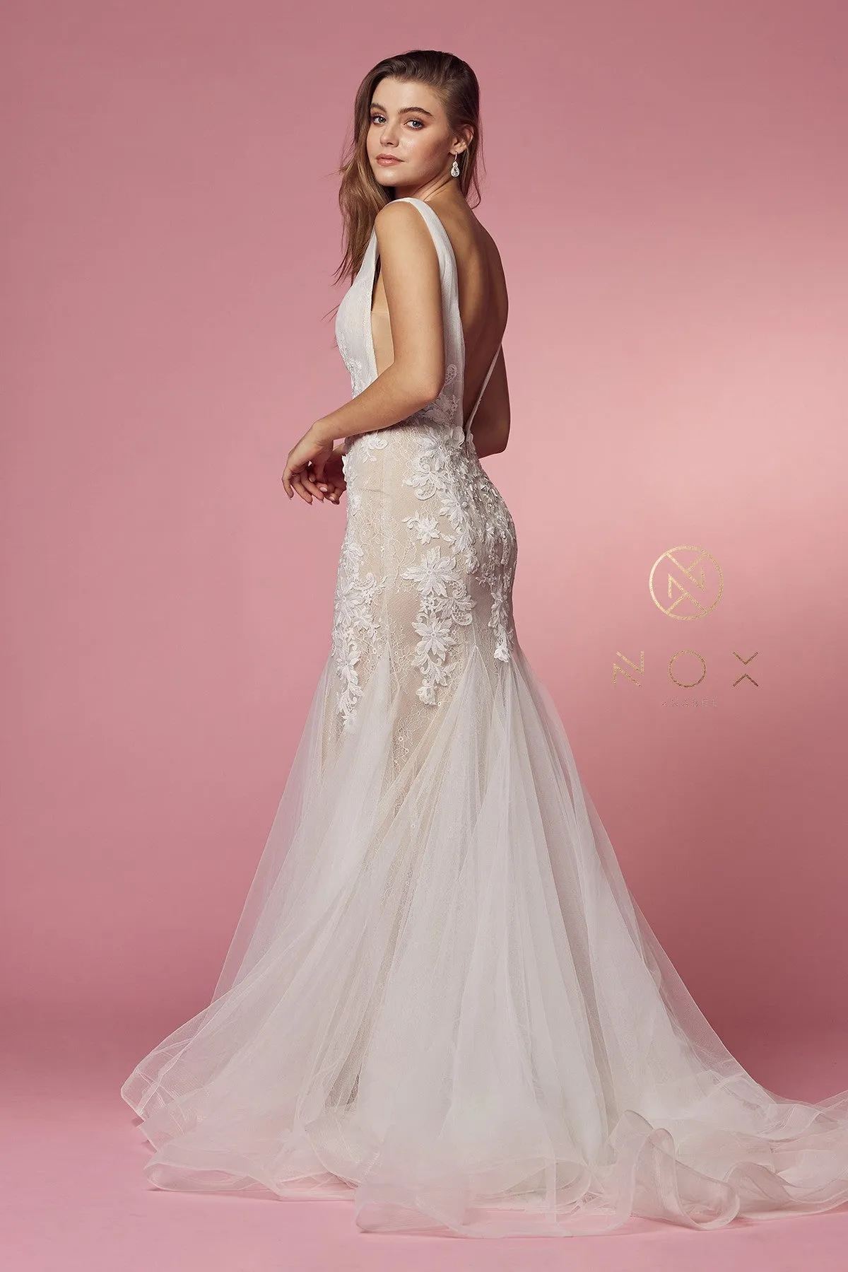 Nox Anabel JE917 3D Floral Lace Mermaid Wedding Dress Bridal Gown Boho Train