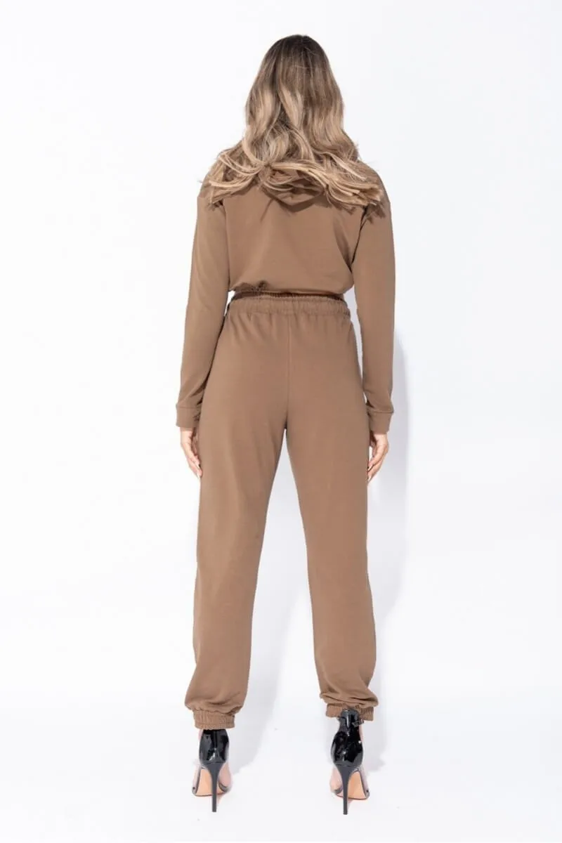 Olive Cropped Hoodie & Jogger Lounge Set