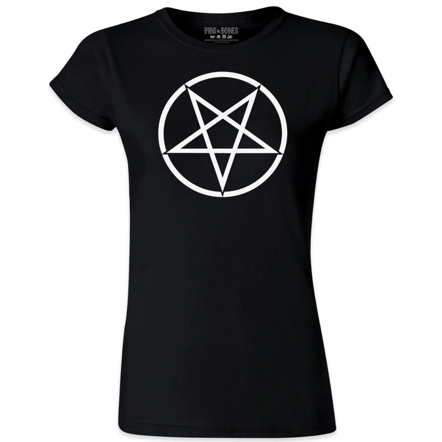 Pins & Bones Women's Top T-shirt Gothic, Black Metal, Horror, Pentagram Black T-Shirt