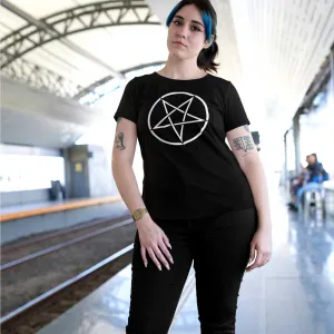 Pins & Bones Women's Top T-shirt Gothic, Black Metal, Horror, Pentagram Black T-Shirt