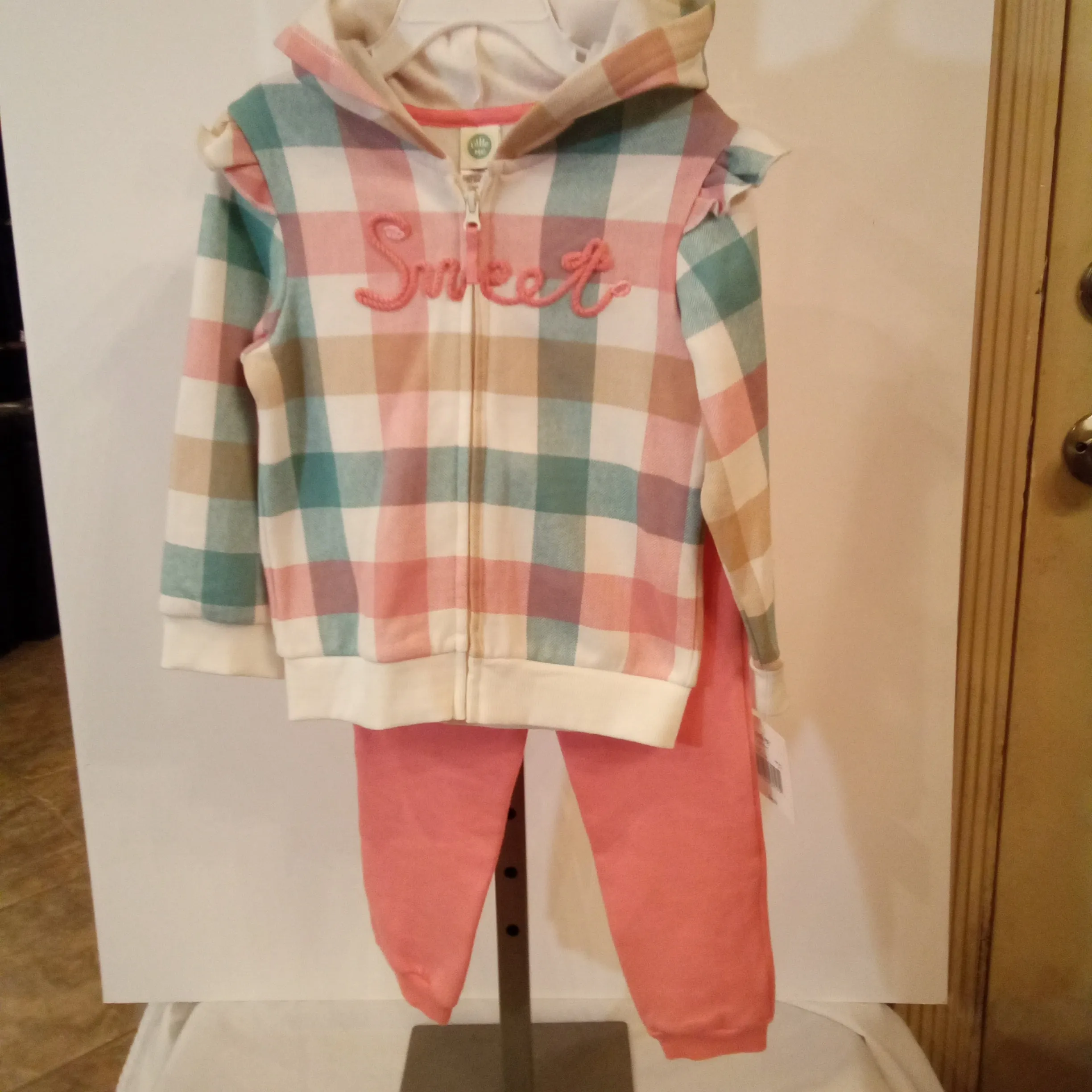 Plaid "Sweet" Hooded Jogger Set | Little Me