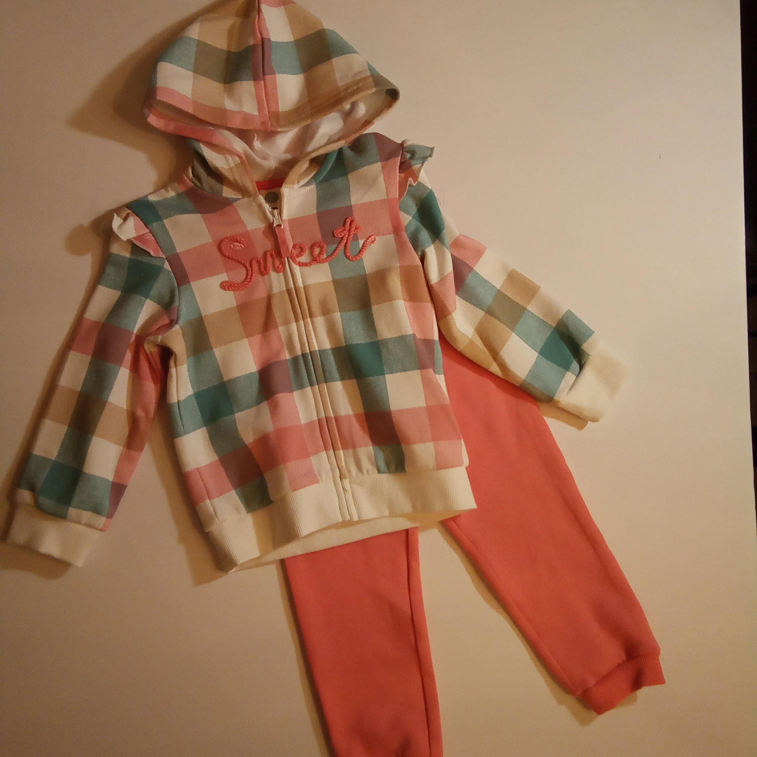 Plaid "Sweet" Hooded Jogger Set | Little Me