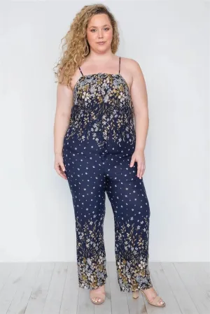 Plus Size Navy Floral Print Cami Straps Romper / 2-2-2