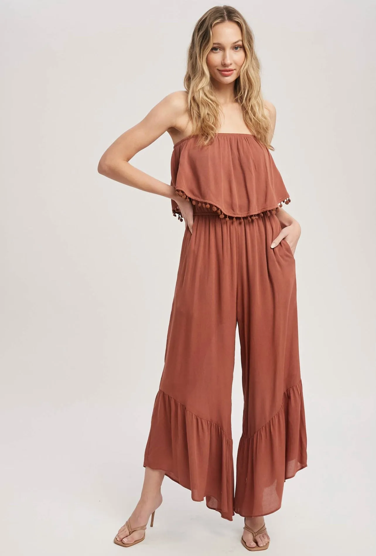 Pom Pom trim boho jumpsuit