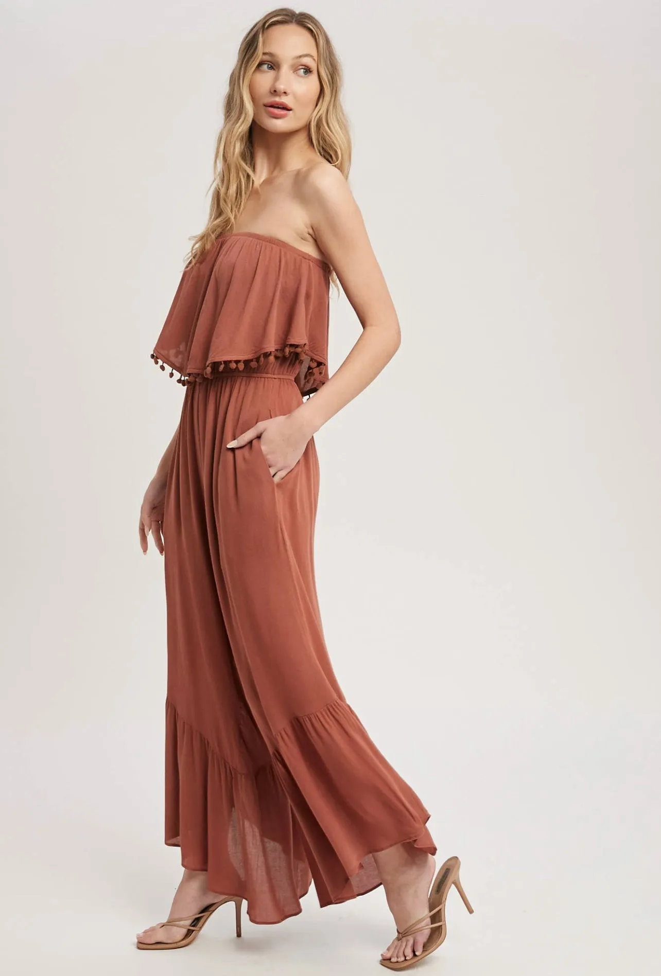 Pom Pom trim boho jumpsuit