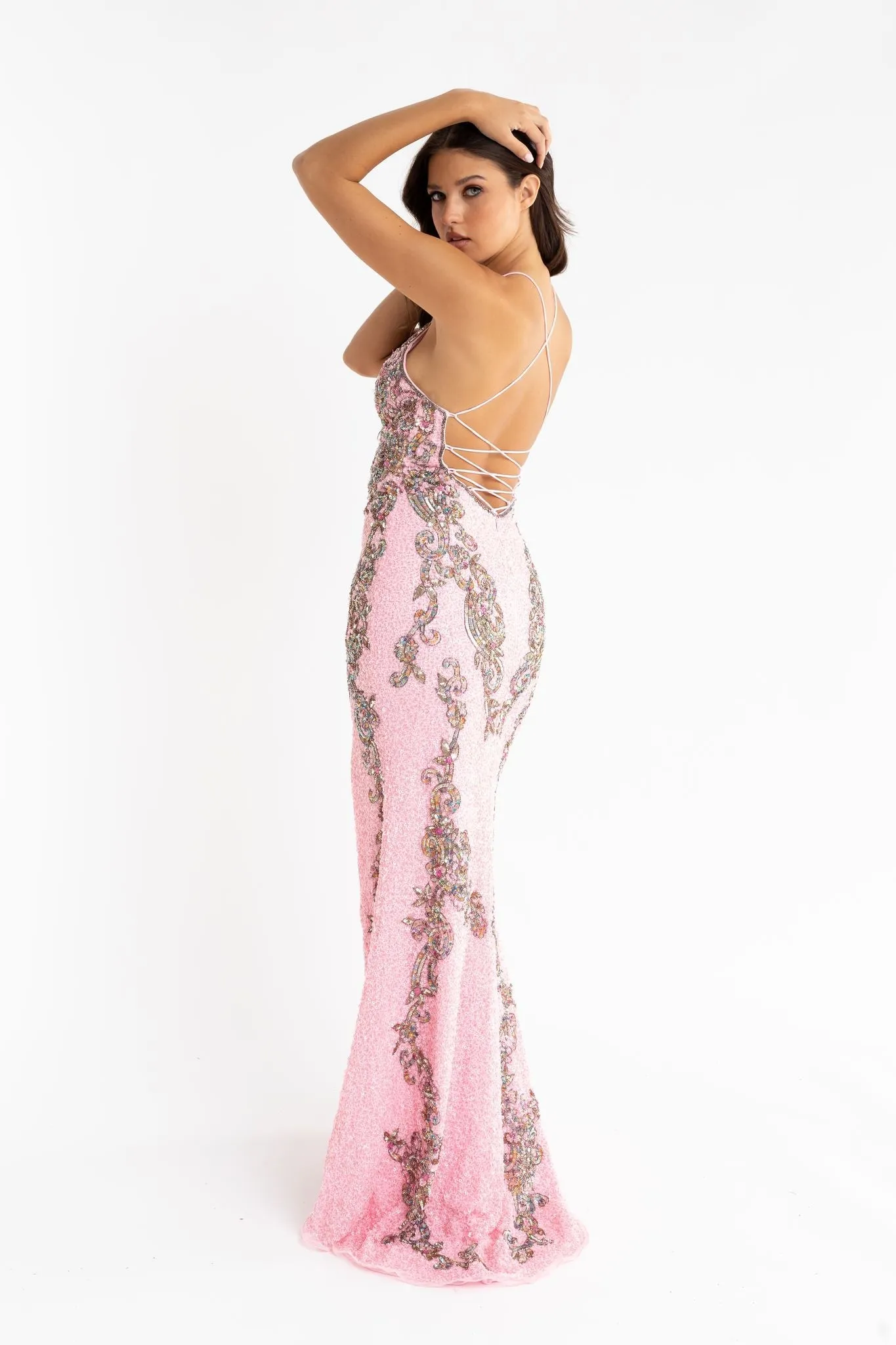 Primavera Couture 3211 Size 2 Baby Pink Sequin Prom Dress Pageant Gown Evening Formal Wear Side Slit