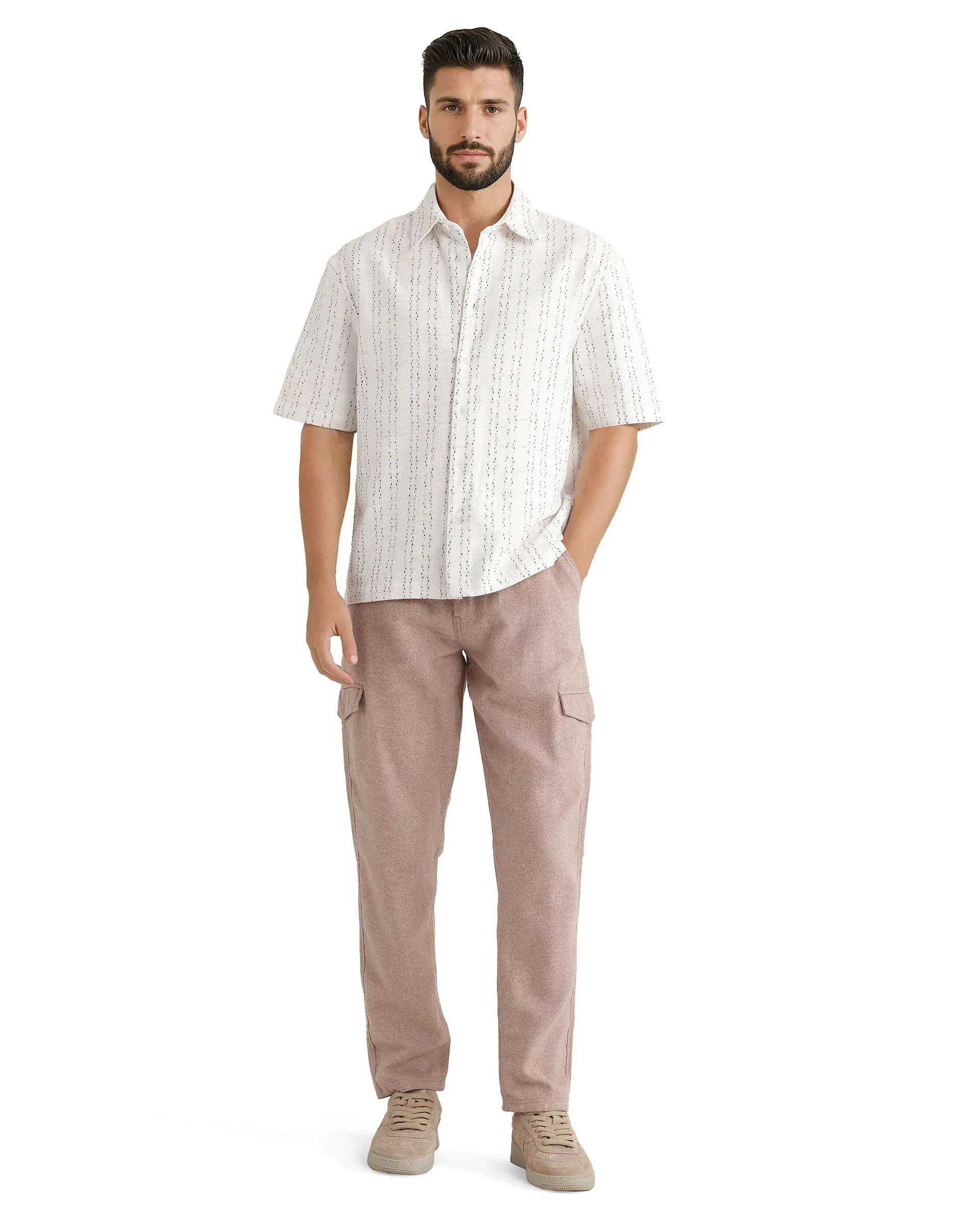 Rare Rabbit Men's Kalor Peach Button Closure Regular Fit Plain Trouser