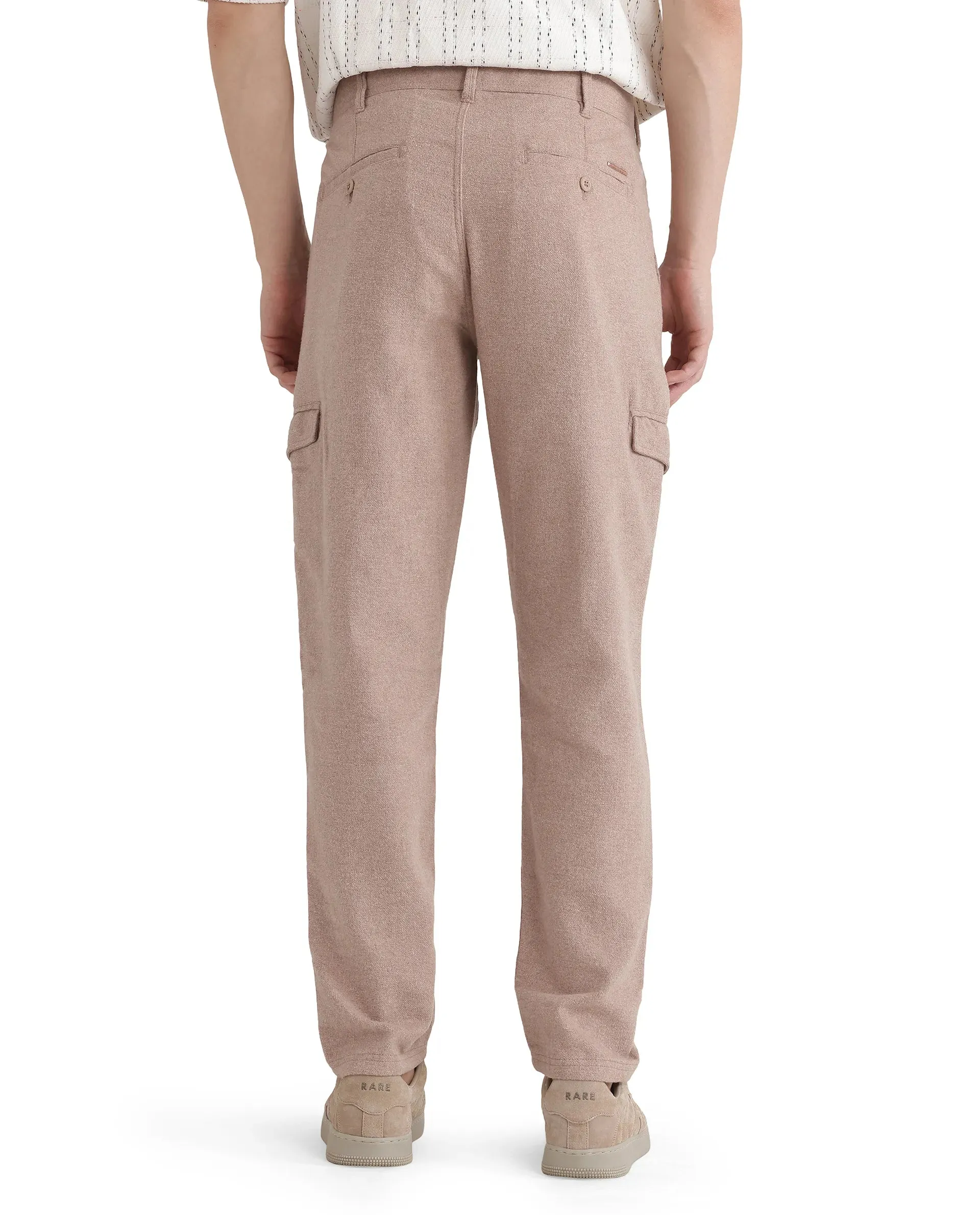 Rare Rabbit Men's Kalor Peach Button Closure Regular Fit Plain Trouser