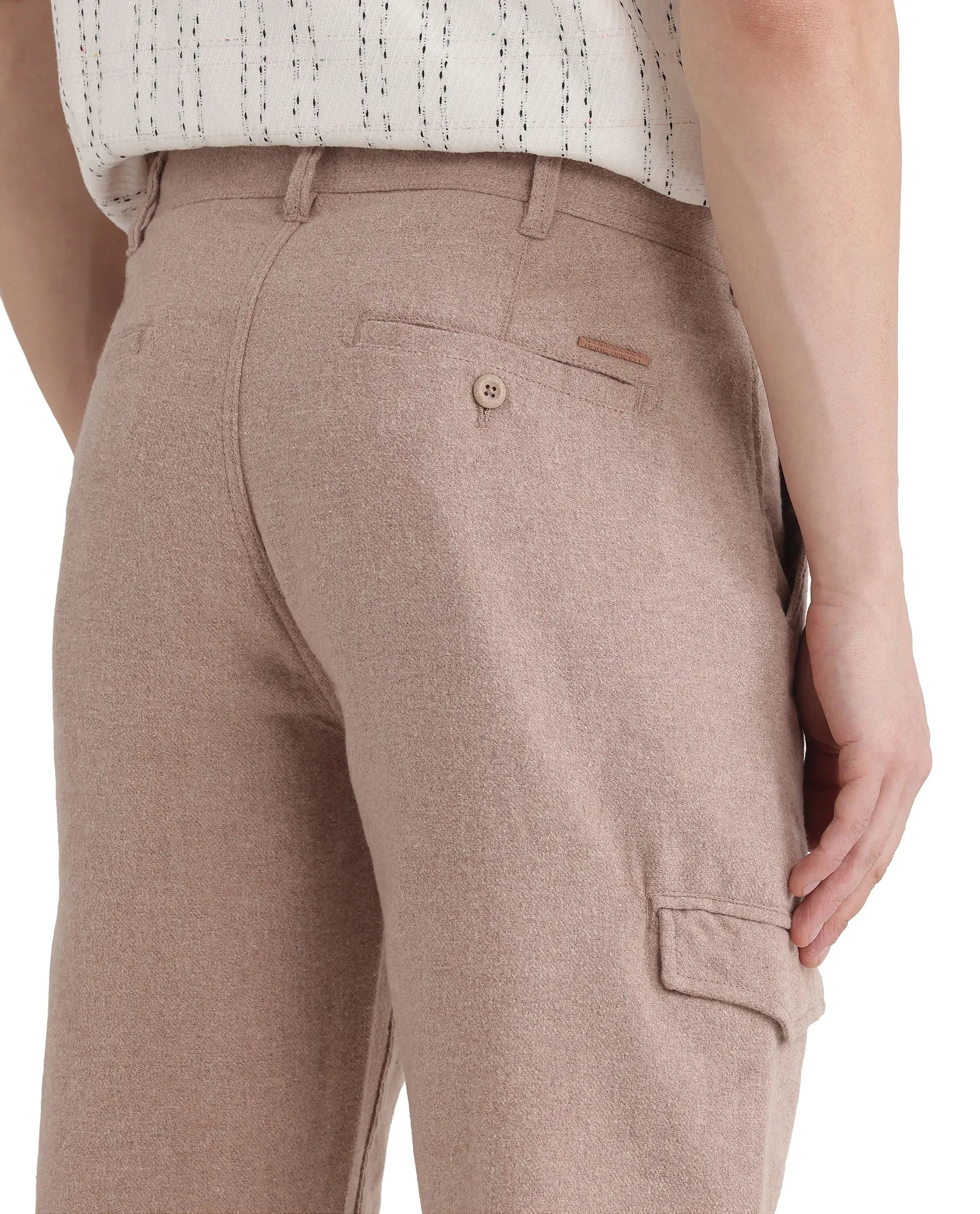 Rare Rabbit Men's Kalor Peach Button Closure Regular Fit Plain Trouser