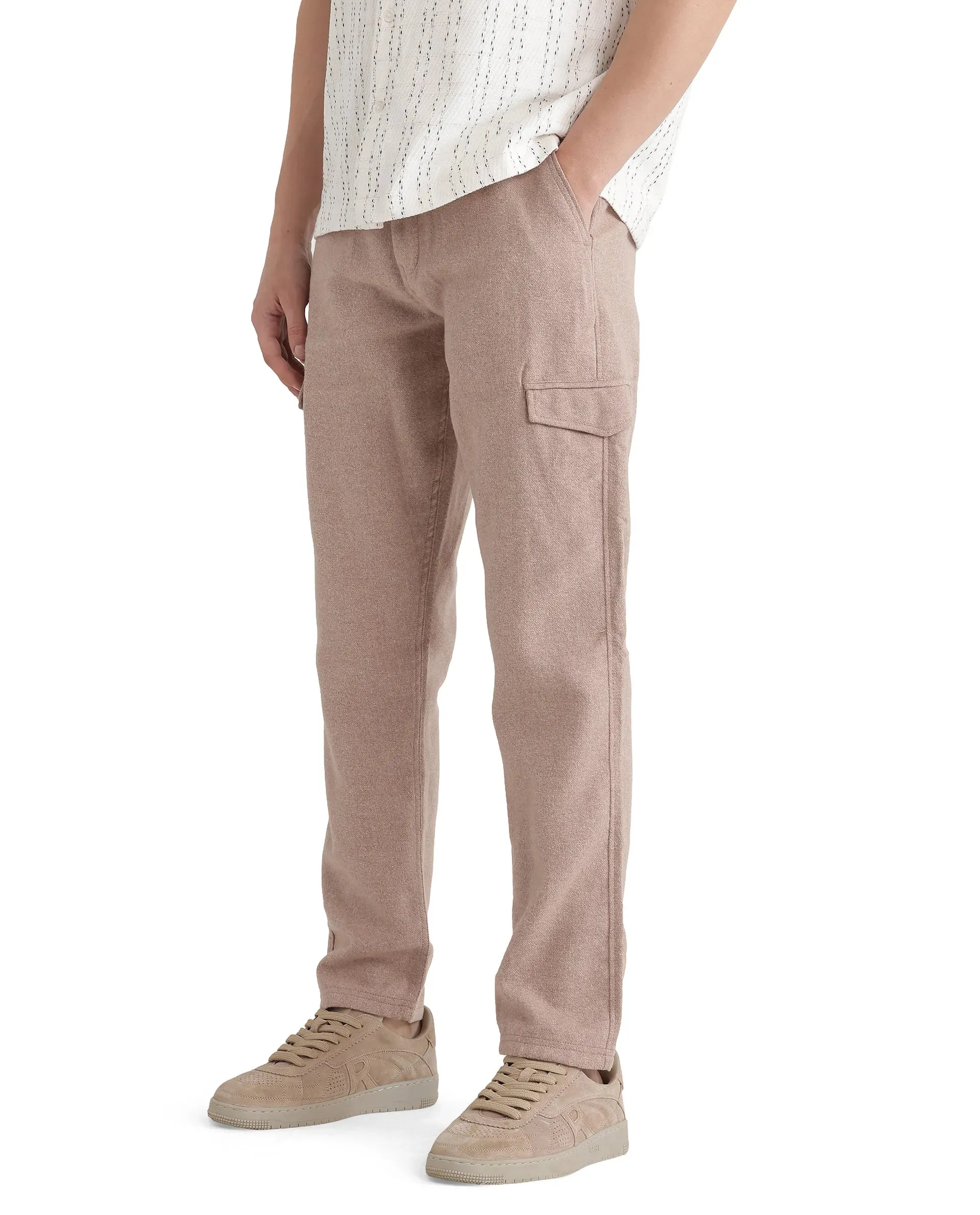 Rare Rabbit Men's Kalor Peach Button Closure Regular Fit Plain Trouser