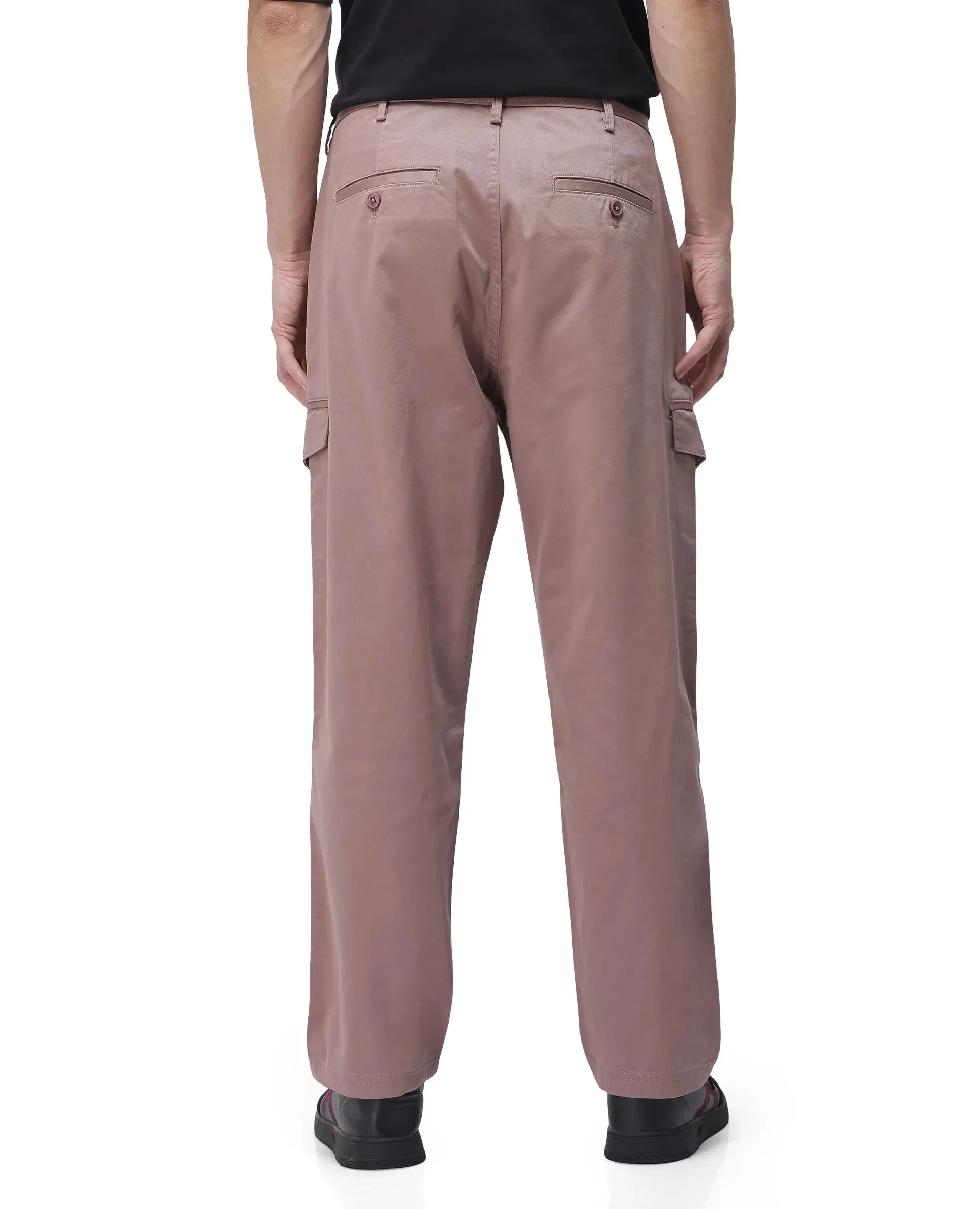 Rare Rabbit Men's Zipo Dusky Pink Cotton Fabric Mid Rise Regular Fit Solid Cargo Trouser