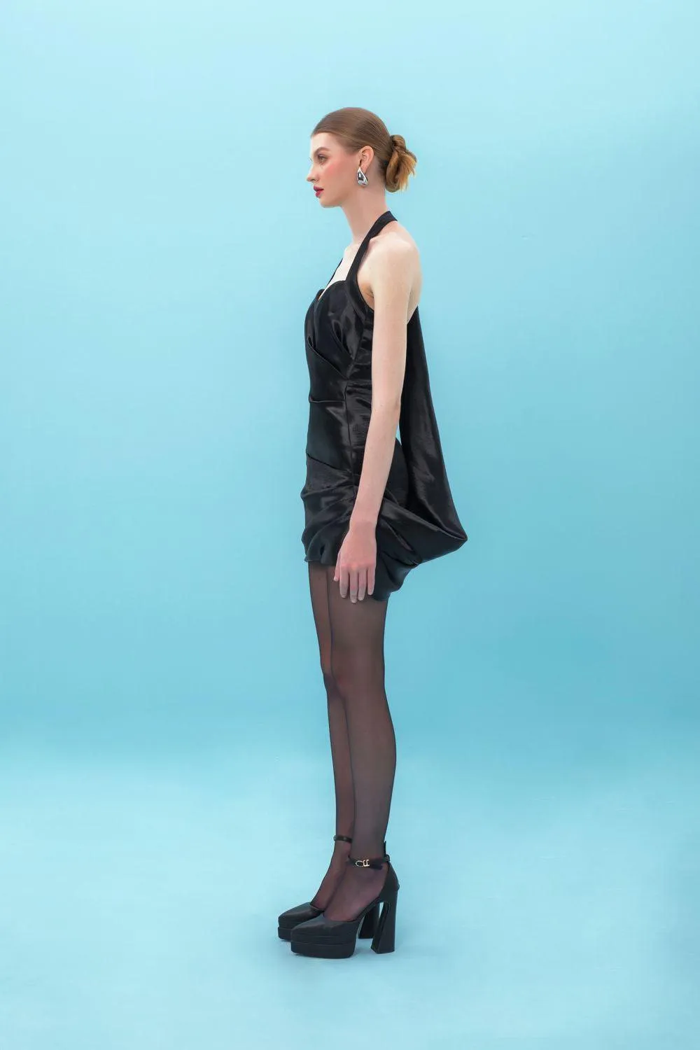 Rebekah Halter Draped Silk Mini Dress