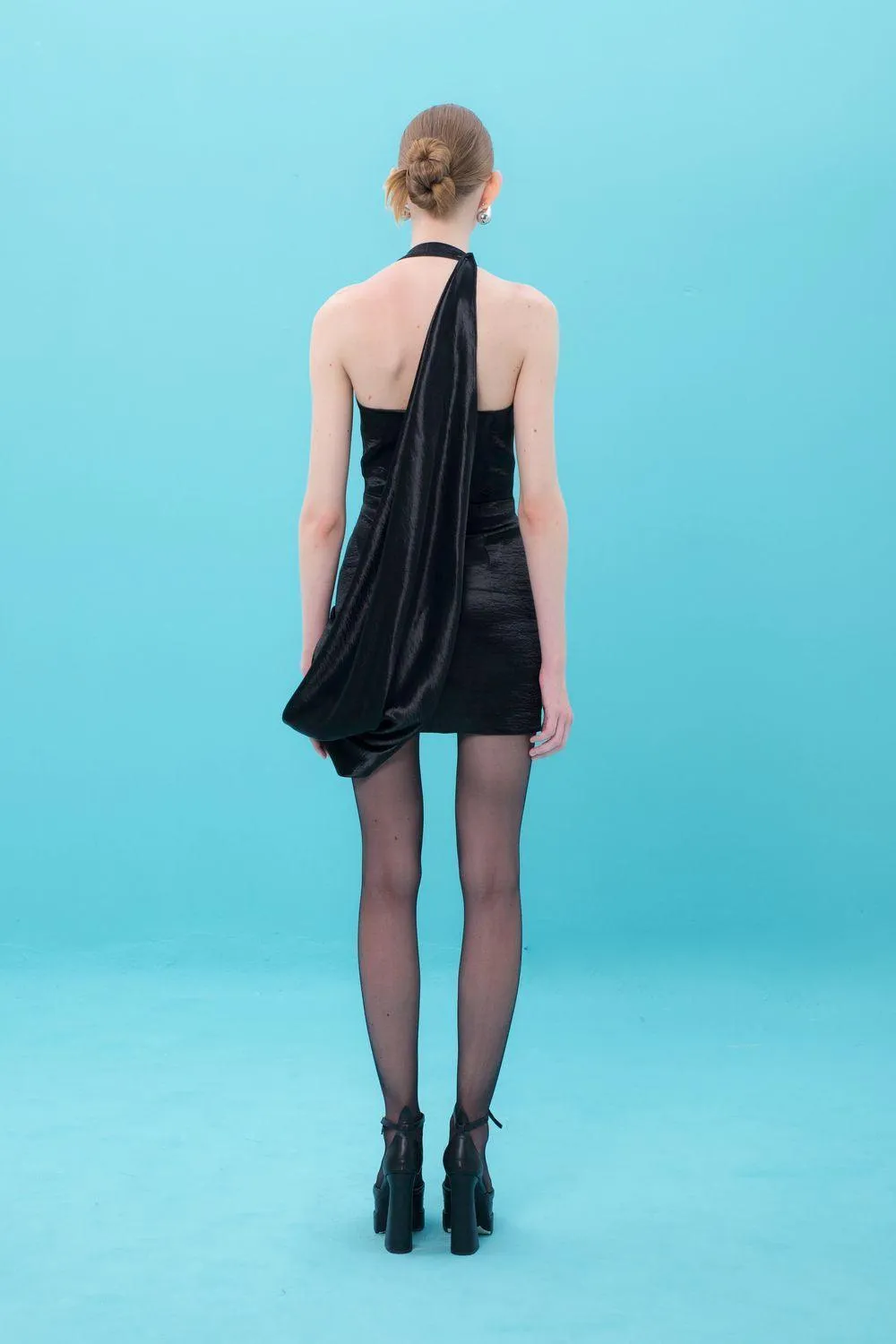 Rebekah Halter Draped Silk Mini Dress