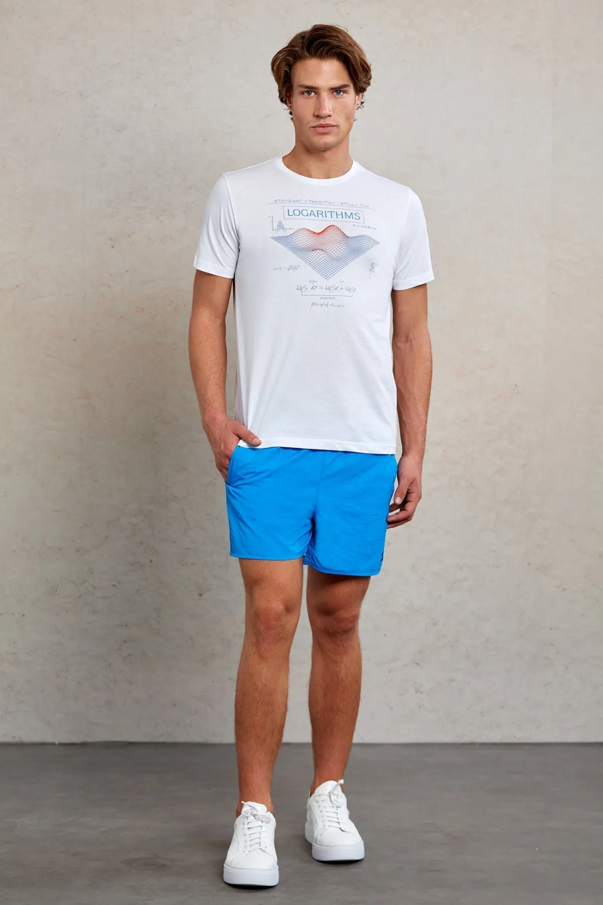 Slim Fit White Printed Cotton Crew Neck T-Shirt
