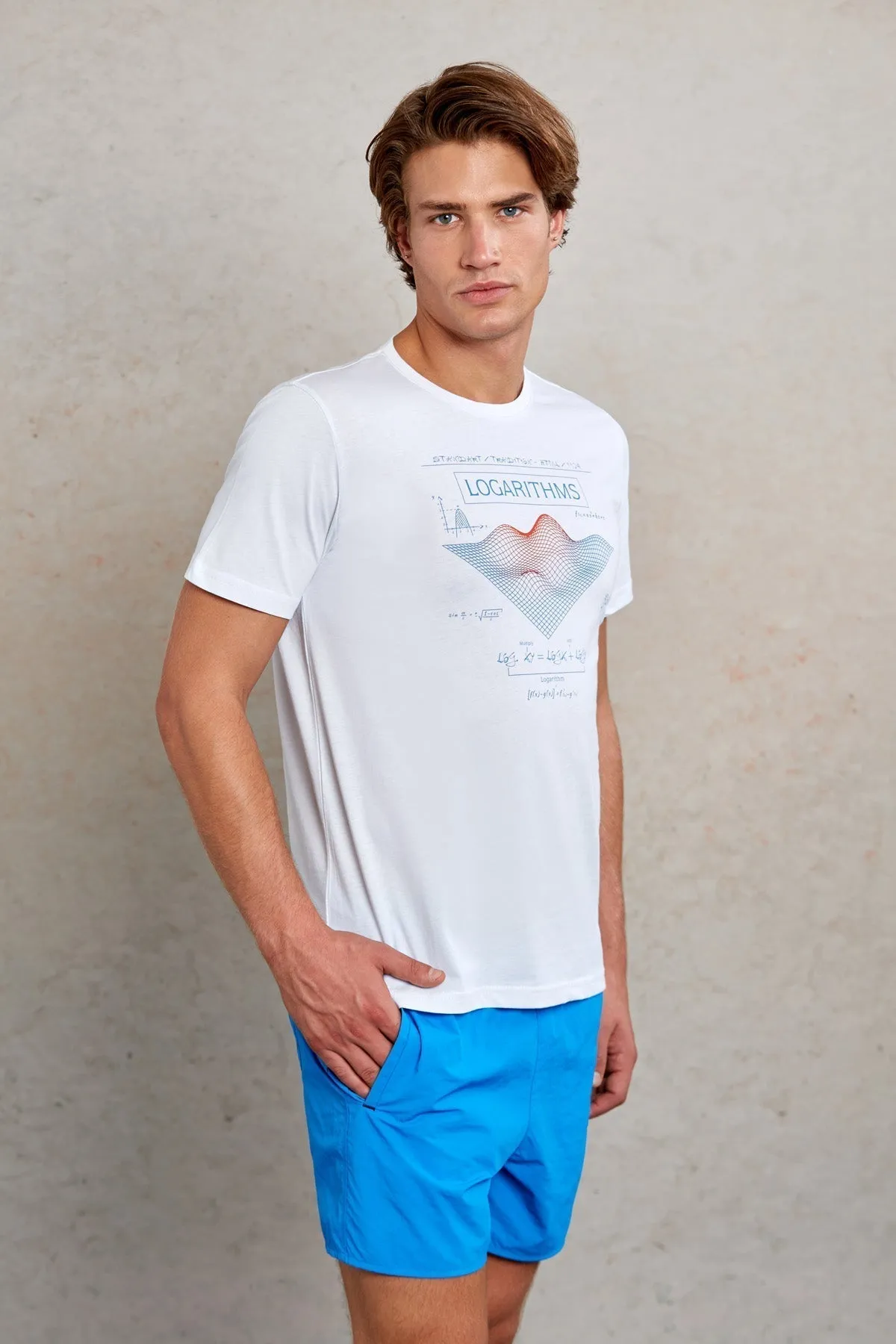 Slim Fit White Printed Cotton Crew Neck T-Shirt