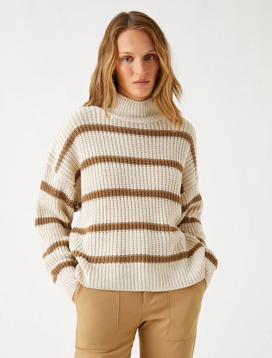 Striped Turtleneck Sweater in Brown