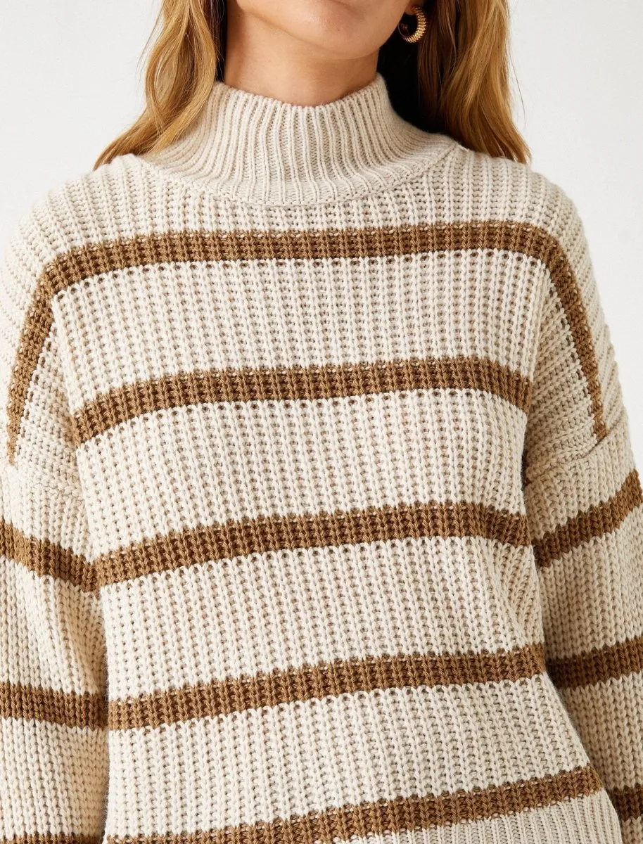 Striped Turtleneck Sweater in Brown