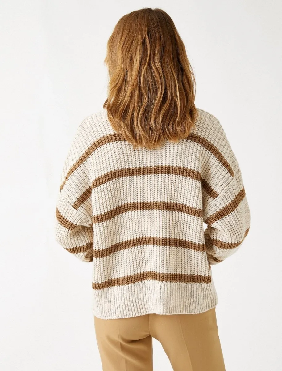 Striped Turtleneck Sweater in Brown