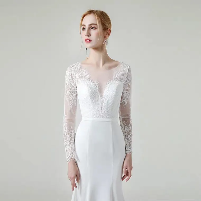 The Gabrielle Wedding Bridal Long Sleeves Lace Gown