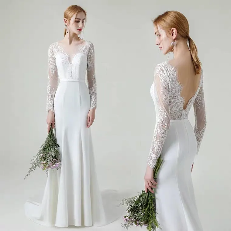 The Gabrielle Wedding Bridal Long Sleeves Lace Gown