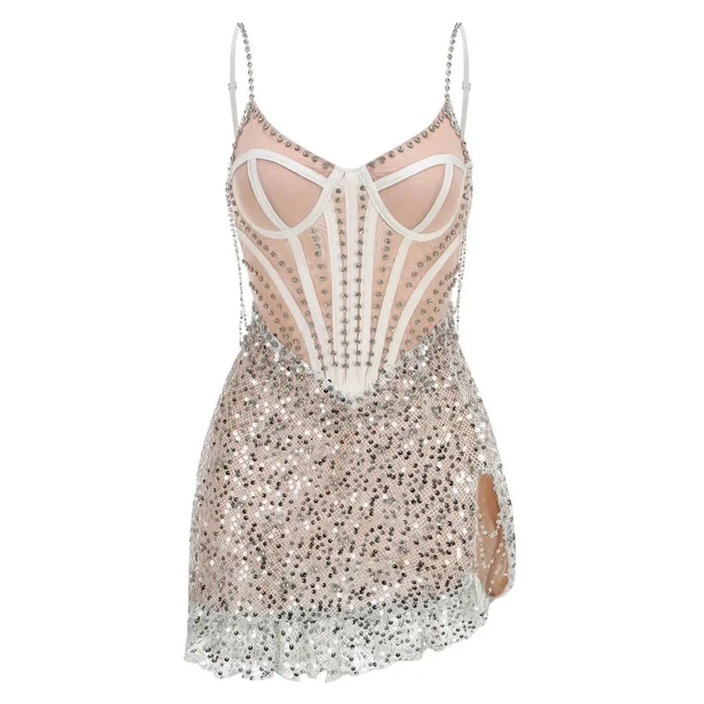 Trend4us Shimmering Sequin Corset Mini Dress