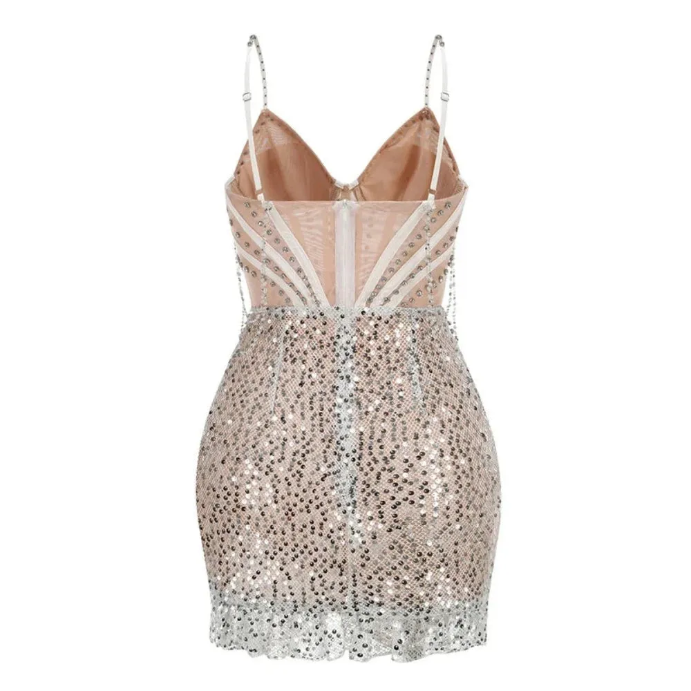 Trend4us Shimmering Sequin Corset Mini Dress