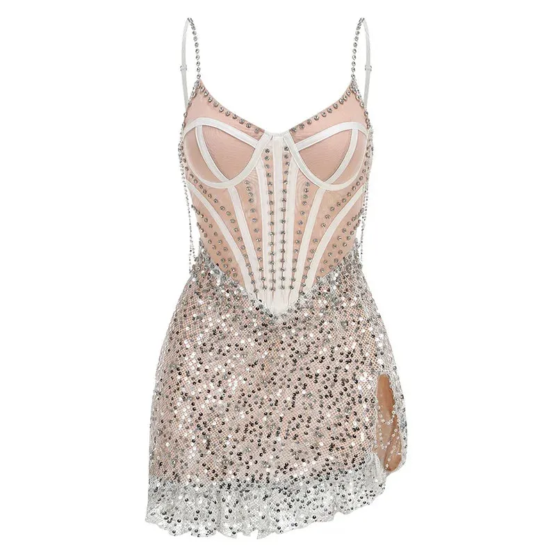Trend4us Shimmering Sequin Corset Mini Dress