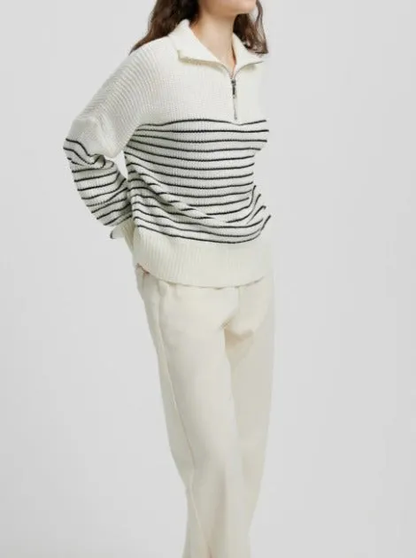 Turtleneck Striped Colorblock Long Sleeve Zipper Pullover Knit Sweater