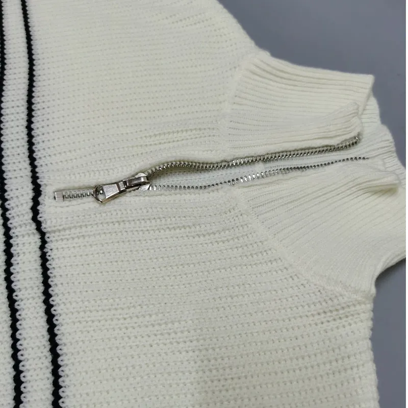 Turtleneck Striped Colorblock Long Sleeve Zipper Pullover Knit Sweater