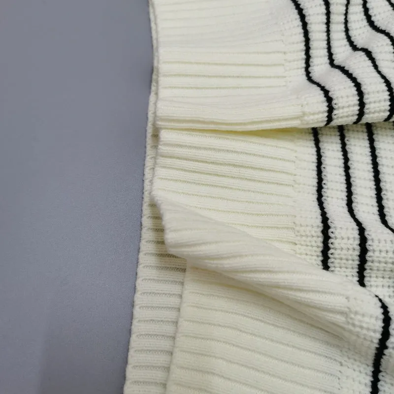 Turtleneck Striped Colorblock Long Sleeve Zipper Pullover Knit Sweater