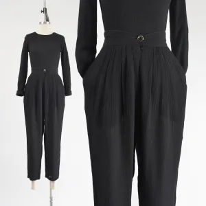 Vintage 90s Black Pleated Pants Minimalist High Waisted Tapered Leg Ankle Length Trousers size XS S
