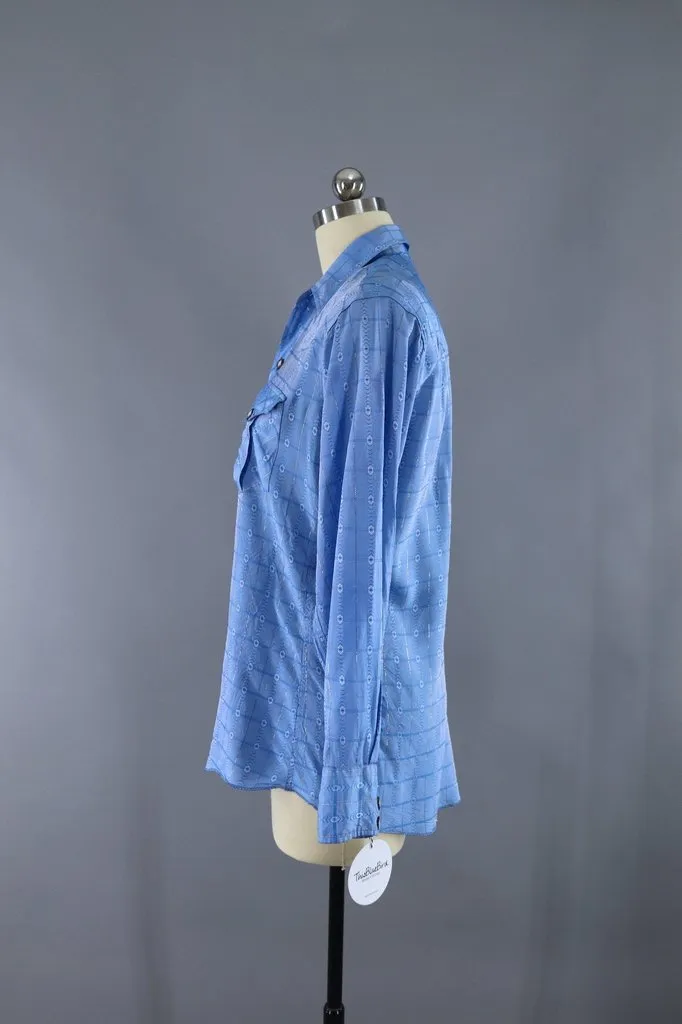 Vintage Blue Silky Western Shirt