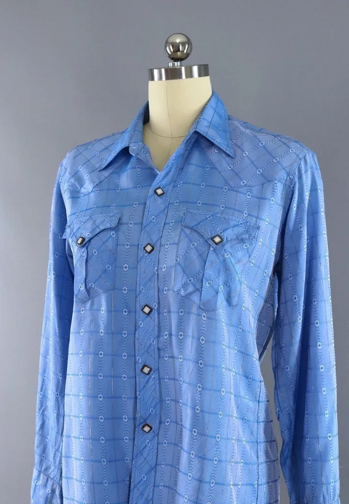 Vintage Blue Silky Western Shirt