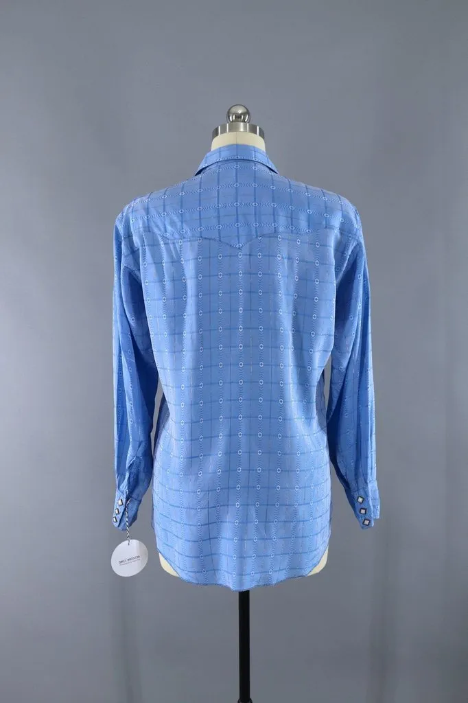 Vintage Blue Silky Western Shirt