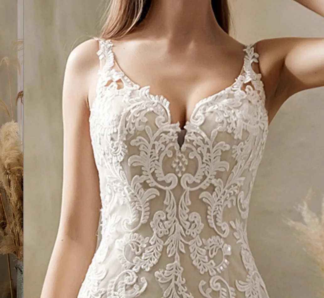 Vintage Lace Fit and Flare Wedding Dress With Court Train