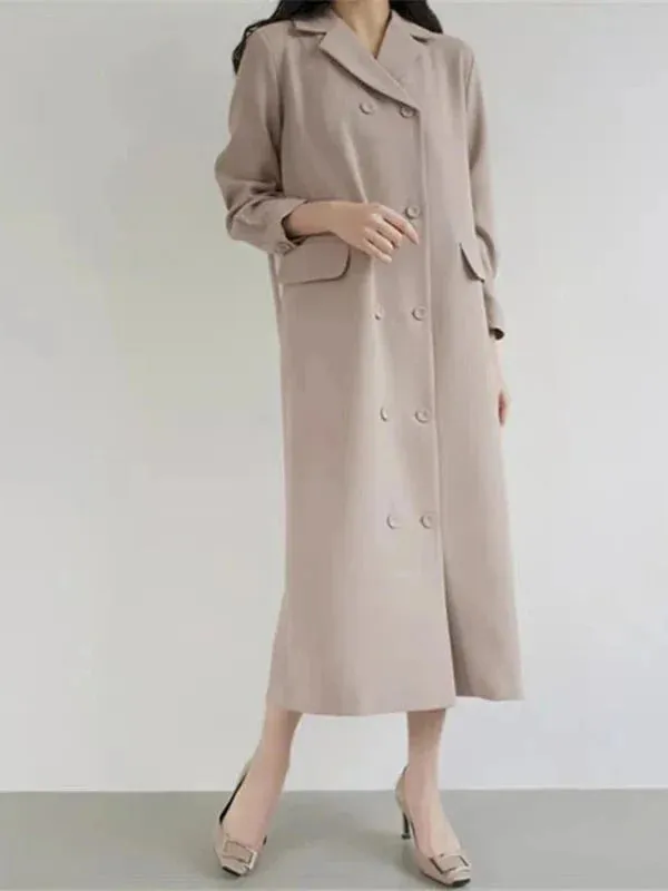 Wenkouban-Winter outfits Christmas Double Breasted Patchwork Pleated Long Blazer