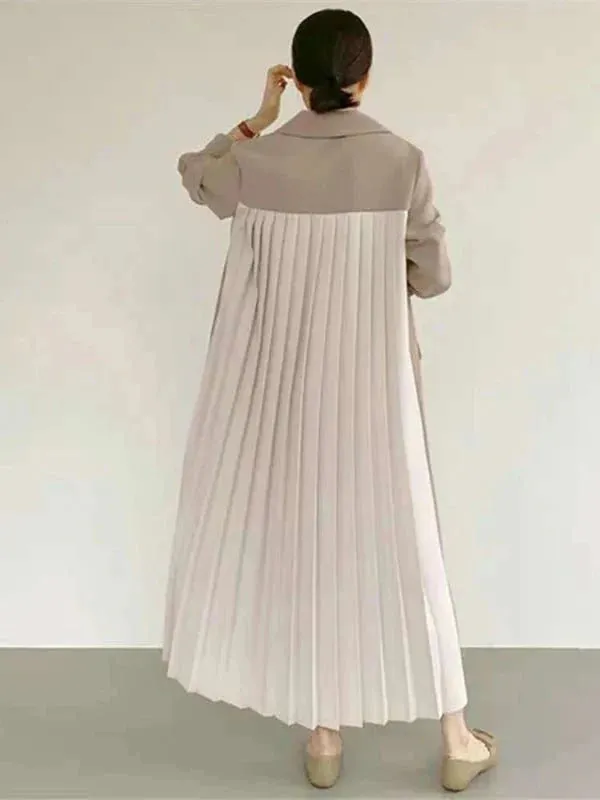 Wenkouban-Winter outfits Christmas Double Breasted Patchwork Pleated Long Blazer