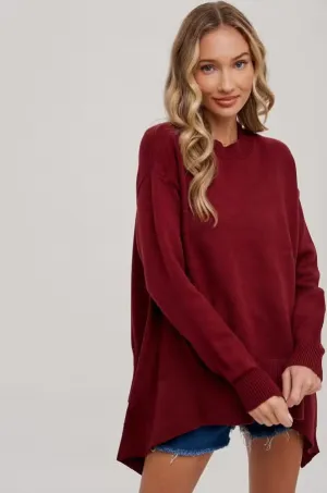 Women's/Junior L/S Knit Trapeze Pullover Sweater - Maroon Red